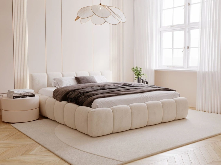 Polsterbett ohne Bettkasten mit Lattenrost 160x200 Cloud Low aus Samtstoff Beige