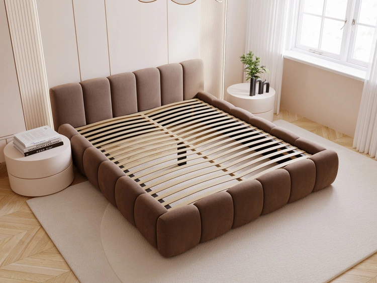 Polsterbett ohne Bettkasten mit Lattenrost 180x200 Cloud Low aus Samtstoff Braun