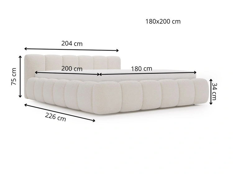 Polsterbett mit Bettkasten und Lattenrost 180x200 Cloud Low Bouclé-Stoff Dunkelbeige